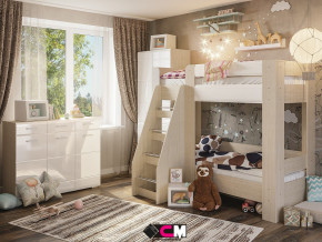 Детская Симба с двухъярусной кроватью белый глянец в Екатеринбурге - mebelmir96.ru | фото