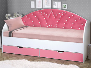 Кровать с продольной мягкой спинкой Корона №1 800х1600 мм розовая в Екатеринбурге - mebelmir96.ru | фото