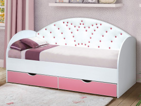 Кровать с продольной мягкой спинкой Корона №4 800х1600 мм розовая в Екатеринбурге - mebelmir96.ru | фото