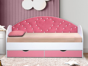 Кровать с продольной мягкой спинкой Сердце №1 800х1600 мм розовая в Екатеринбурге - mebelmir96.ru | фото