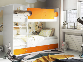 Кровать двухъярусная Тетрис латы с бортиками белый-оранжевый в Екатеринбурге - mebelmir96.ru | фото